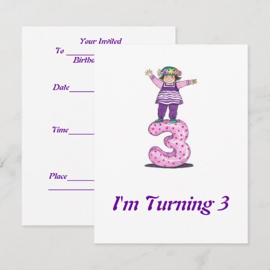 3e uitnodiging voor geboorte meisjes (Voorkant / Achterkant)