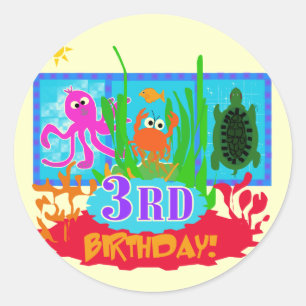 3e Undersea Adventure Verjaardag Tshirts Ronde Sticker