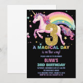 3e Unicorn Verjaardag Uitnodigingen Zwart (Voorkant / Achterkant)