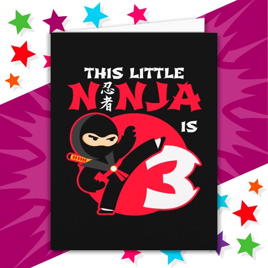 3e Verjaardag 3 Jaar Oud Kinder Feest Kleine Ninja Kaart
