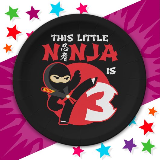 3e Verjaardag 3 Jaar Oud Kinder Feest Kleine Ninja Papieren Bordje