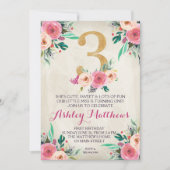 3e verjaardag 3e mooie bloemen uitnodiging, kaart (Voorkant)