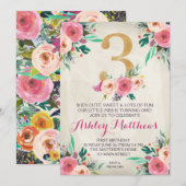 3e verjaardag 3e mooie bloemen uitnodiging, kaart (Voorkant / Achterkant)