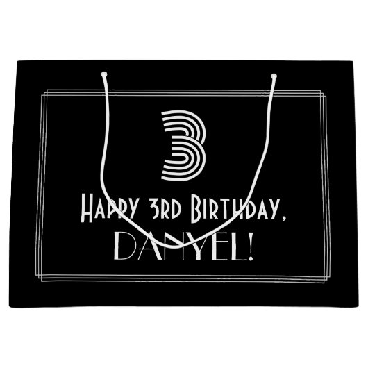 3e verjaardag — Art Deco Geïnspireerde look "3" en Groot Cadeauzakje (Voorkant)