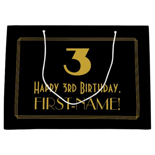 3e verjaardag — Art Deco Geïnspireerde look "3" en Groot Cadeauzakje (Voorkant)