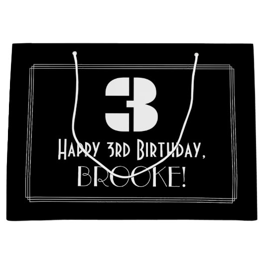 3e verjaardag ~ Art Deco Geïnspireerde look "3" +  Groot Cadeauzakje (Voorkant)