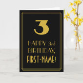 3e verjaardag ~ Art Deco Geïnspireerde look "3" &  Kaart (Gele Bloem)