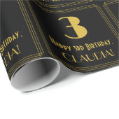 3e verjaardag ~ Art Deco Geïnspireerde look "3", n Cadeaupapier (Rol Hoek)