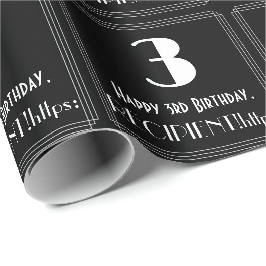 3e verjaardag - Art Deco Geïnspireerde look "3", n Cadeaupapier (Rol Hoek)