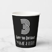 3e verjaardag — Art Deco Geïnspireerde look "3" +  Papieren Bekers (Voorkant)