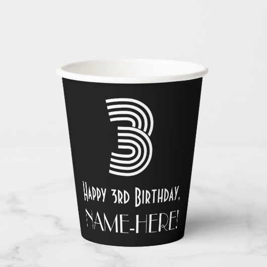 3e verjaardag — Art Deco Geïnspireerde look "3" + Papieren Bekers (Voorkant)