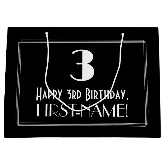 3e verjaardag: Art Deco geïnspireerde stijl "3", n Groot Cadeauzakje (Voorkant)