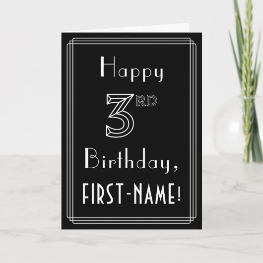 3e verjaardag: Art Deco Style # 3 & Custom Name Kaart (Voorkant)