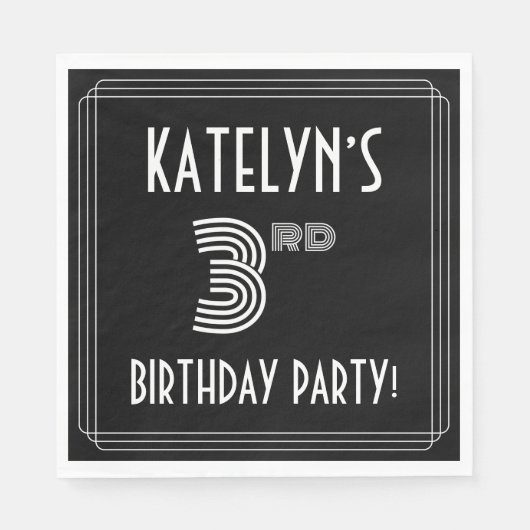 3e verjaardag: Art Deco Style + aangepaste naam Servet (Voorkant)