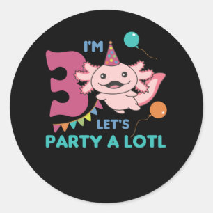3e verjaardag Axolotl, drie jaar oud Ronde Sticker
