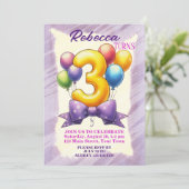 3e verjaardag ballon thema kaart (Staand voorkant)