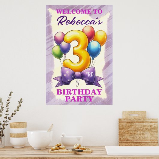 3e verjaardag ballon thema poster (Keuken)
