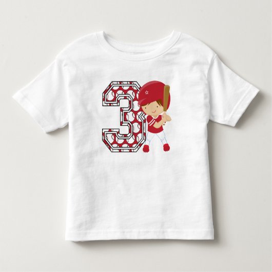 3e verjaardag Baseball Batter Rood en Wit Kinder Shirts (Voorkant)
