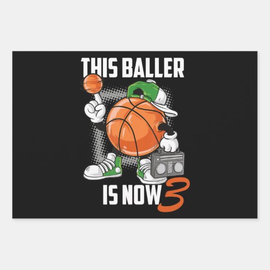 3e verjaardag Basketball Player Funny 3 Yo Inpakpapier Vel (Voorkant)