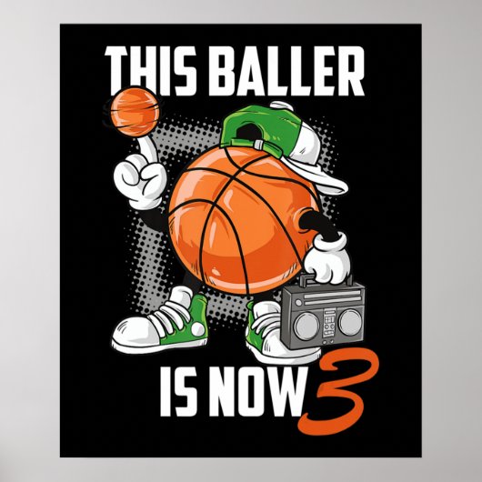 3e verjaardag Basketball Player Funny 3 Yo Poster (Voorkant)