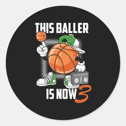 3e verjaardag Basketball Player Funny 3 Yo Ronde Sticker (Voorkant)