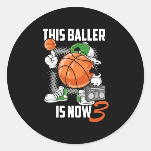 3e verjaardag Basketball Player Funny 3 Yo Ronde Sticker (Voorkant)
