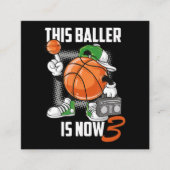 3e verjaardag Basketball Player Funny 3 Yo Vierkante Visitekaartje (Voorkant)