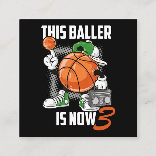 3e verjaardag Basketball Player Funny 3 Yo Vierkante Visitekaartje (Voorkant)