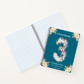 3e verjaardag Blauwgroen ventilator foto Geel gast Notitieboek (Binnen)