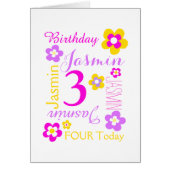 3e verjaardag bloem aangepast paars roze (Voorkant)