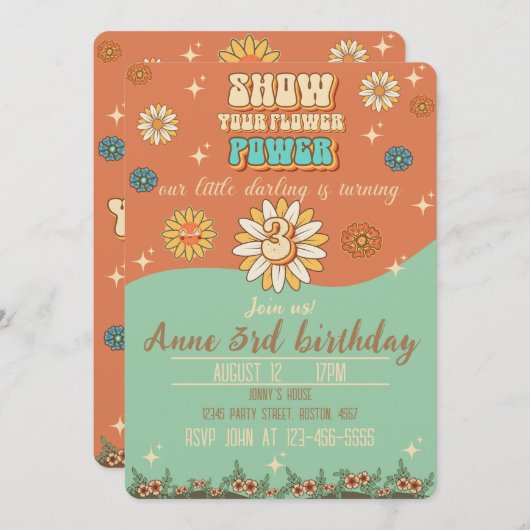 3e verjaardag bohemiaanse groovyretro kaart (Voorkant / Achterkant)