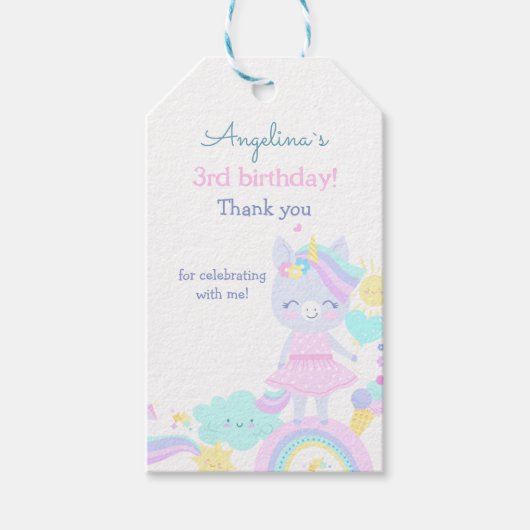 3e Verjaardag Cadeau Label met een grappige eenhoo Cadeaulabel (Voorkant)