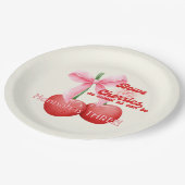 3e Verjaardag Coquette Kersen Bogen Bubble Letters Papieren Bordje (Gekanteld)