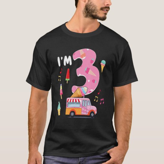 3e verjaardag Crew Ice Cream Truck Ik ben 3 jaar T-shirt (Voorkant)