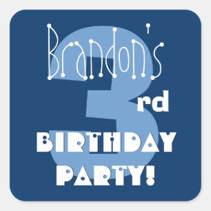 3e verjaardag Custom Name Navy en Baby Blue Vierkante Sticker
