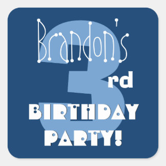3e verjaardag Custom Name Navy en Baby Blue Vierkante Sticker