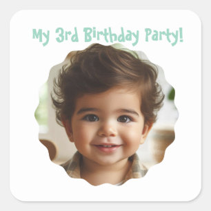 3e verjaardag Custom Photo Party Favorieten Vierkante Sticker