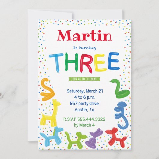 3e verjaardag dierballonvaarding kaart (Voorkant)