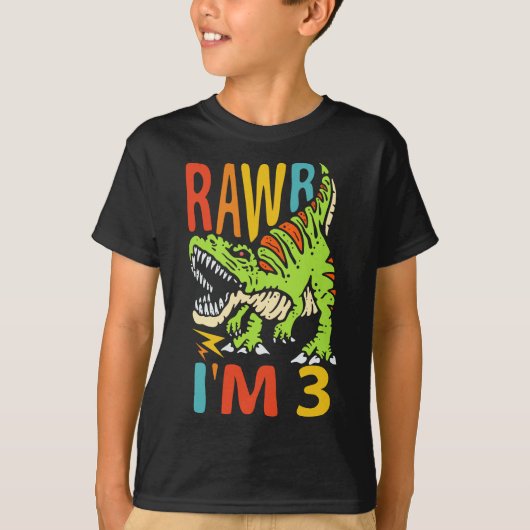 3e verjaardag dinosaur t rex Rawr ik ben 3 voor jo T-shirt (Voorkant)