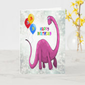 3e Verjaardag Dinosaurus en Ballons Kaart (Gele Bloem)