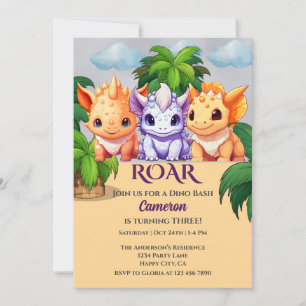 3e verjaardag Dinosaurus Feest een Dino Bash Kaart