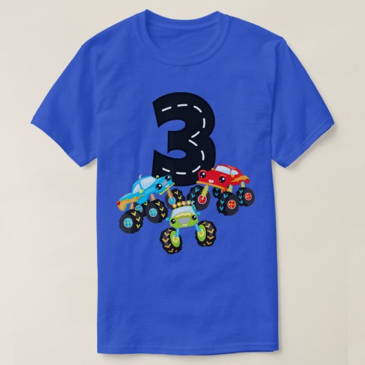 3e verjaardag Drie Monstervrachtwagens Nummer 3 Bi T-shirt (Design voorkant)