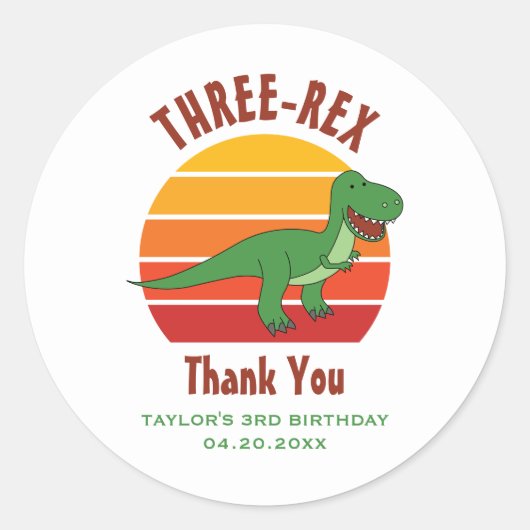 3e Verjaardag Drie Rex Dinosaur Fun Genderneutraal Ronde Sticker (Voorkant)