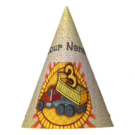 3e Verjaardag Dump Truck pet Feesthoedjes (Voorkant)