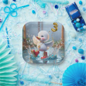 3e verjaardag eend dansen in een regen plas papieren bordje (Feest)