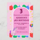 3e verjaardag eenhoorn ballonnen uitnodiging (Voorkant / Achterkant)