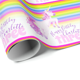 3e verjaardag eenhoorn kunst regenboog inpakpapier