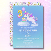 3e verjaardag eenhoorn met taart uitnodiging