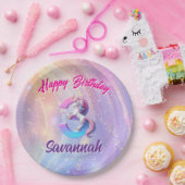 3e Verjaardag Eenhoorn Pastel Ombre Whimsical Part Papieren Bordje (Feest)