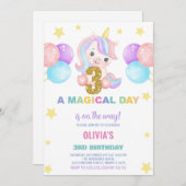 3e verjaardag Eenhoorn Verjaardag Uitnodigingen (Voorkant / Achterkant)